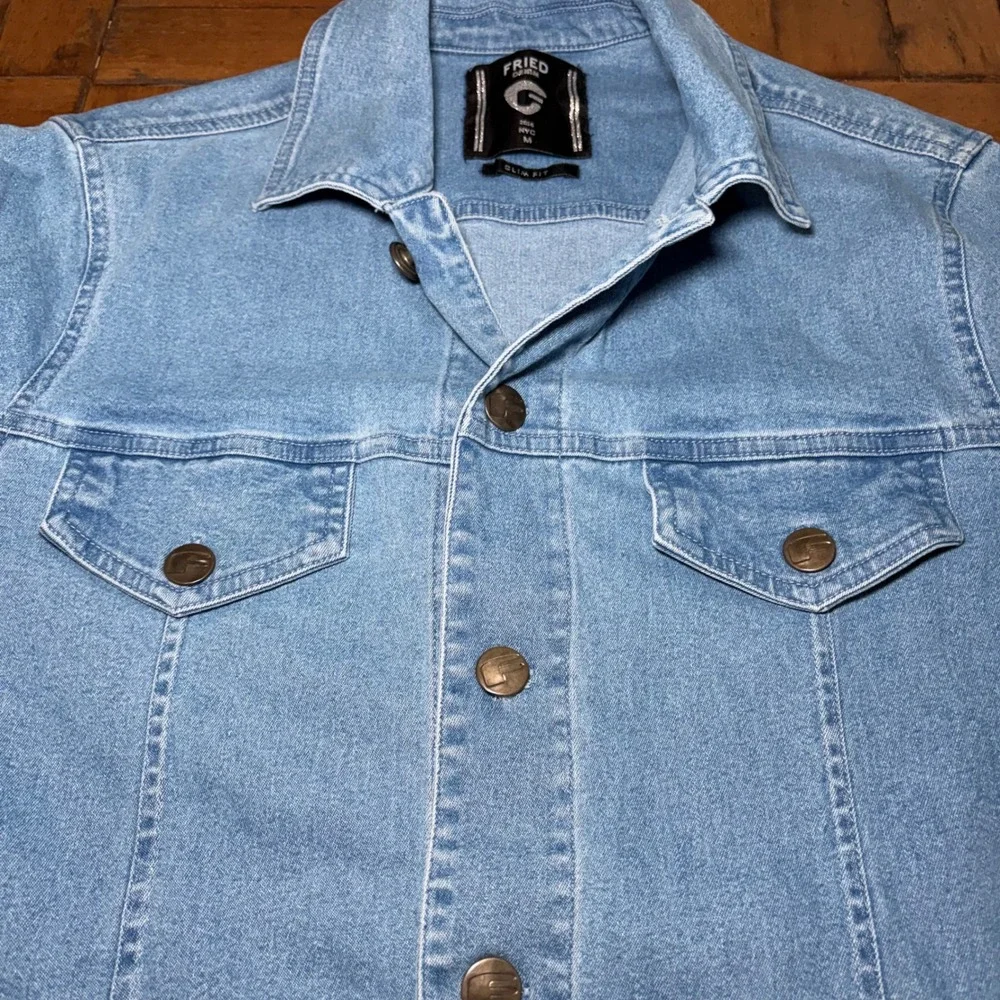 Fried Denim Mens Light Wash Slim Fit Trucker Jacket Blue Size Medium